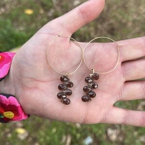 Faceted Smokey quarts vintage Elegant Gold Hoop Earrings